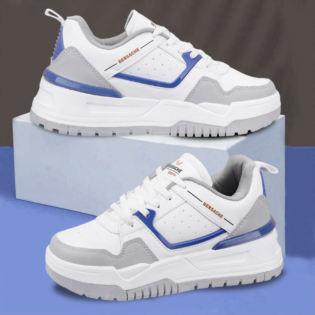 Bersache Casual Sneaker shoe for Men| Soft Cushioned Insole , Slip-Resistance Casuals For Men (Grey & White-9221).
