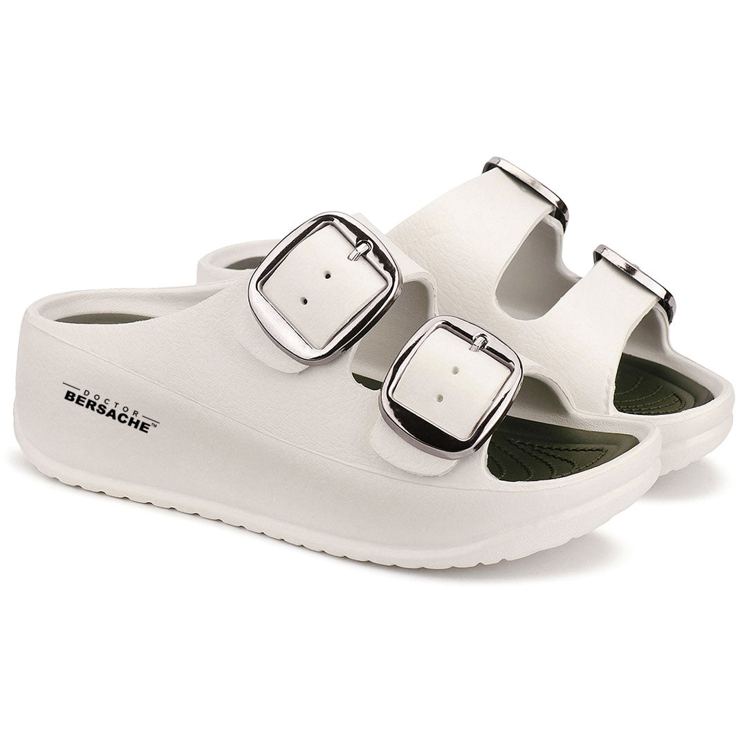 Doctor Bersache Newly Launched Orthopedic Comfort Slippers for Women | Diabetic Friendly | Extra Cushioning | Arch Support | Pain Relief White-DB -142