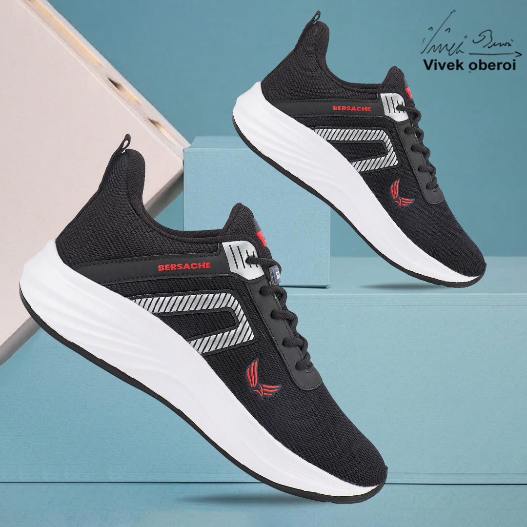 Bersache Lightweight Casual Sneaker Shoes For Men Black-8079
