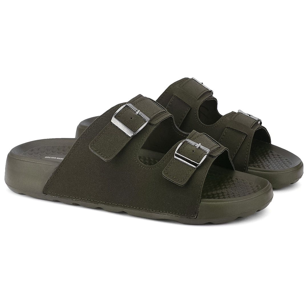 Doctor Bersache Newly Launched Orthopedic Comfort slider for Men | Diabetic Friendly | Extra Cushioning | Arch Support | Pain | Olive -DS133