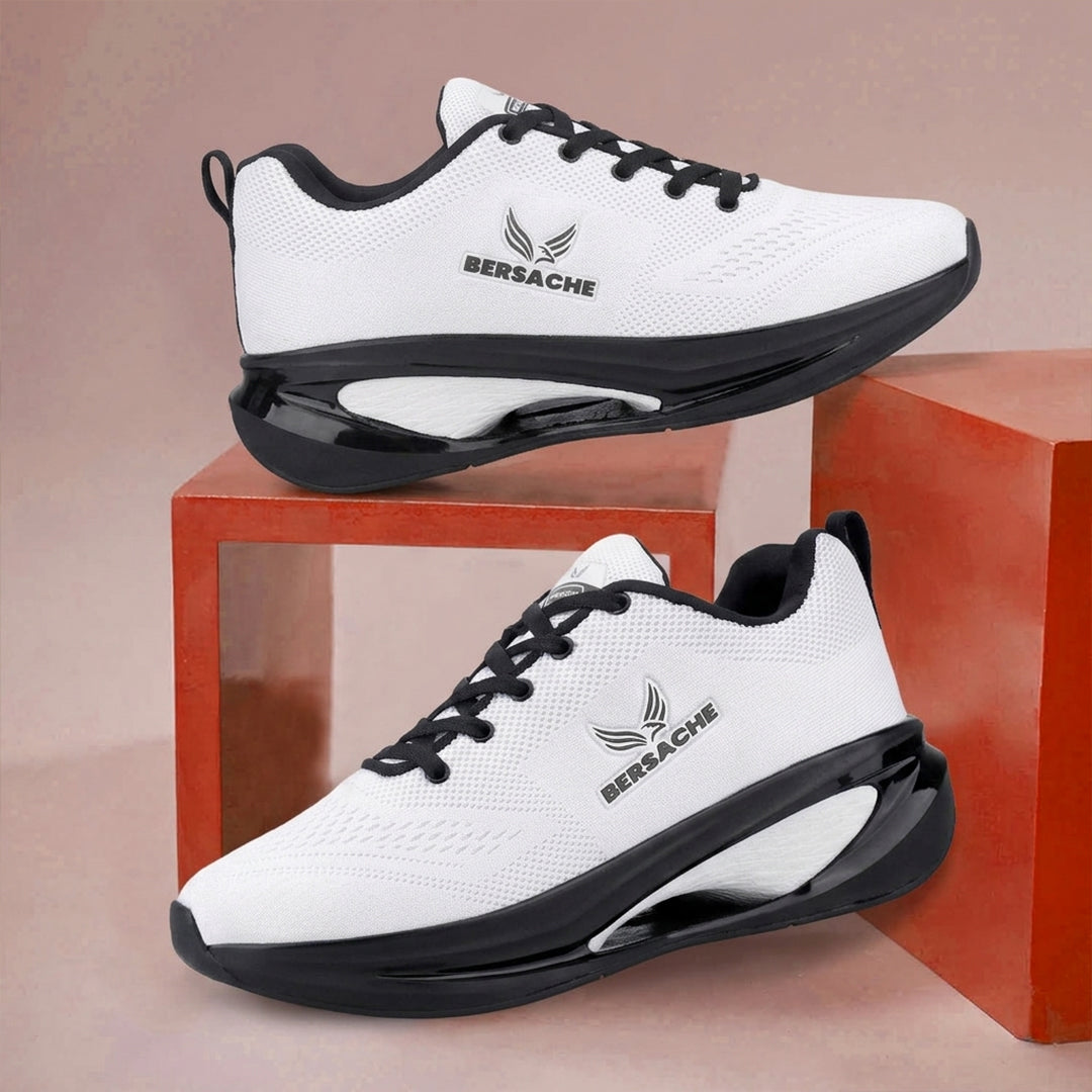 Bersache Premium Sports , Walking,Gym, Cricket, Trending Running Shoes For Men's (Black & White-9229).