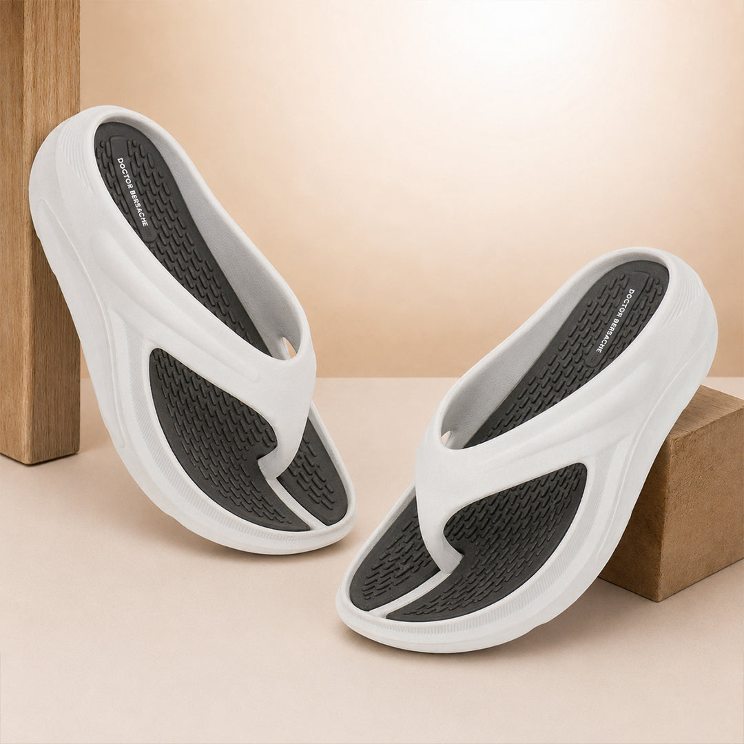 Doctor Bersache Newly Launched Orthopedic Comfort Slippers And Flip-Flop for Men | Diabetic Friendly | Extra Cushioning | Arch Support | Pain | White DS101