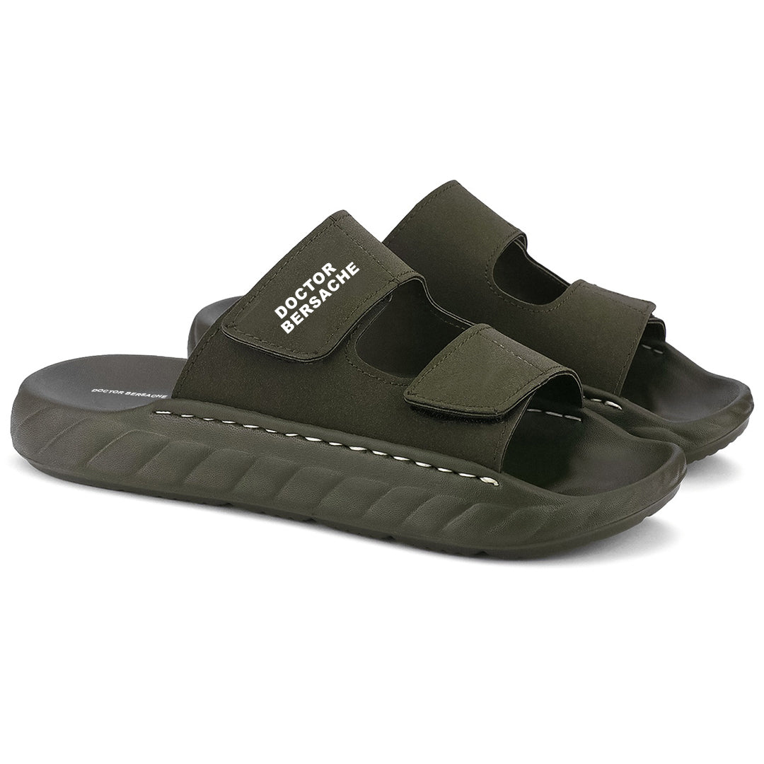 Doctor Bersache Newly Launched Orthopedic Comfort slider for Men | Diabetic Friendly | Extra Cushioning | Arch Support | Pain | Olive Green-DS129