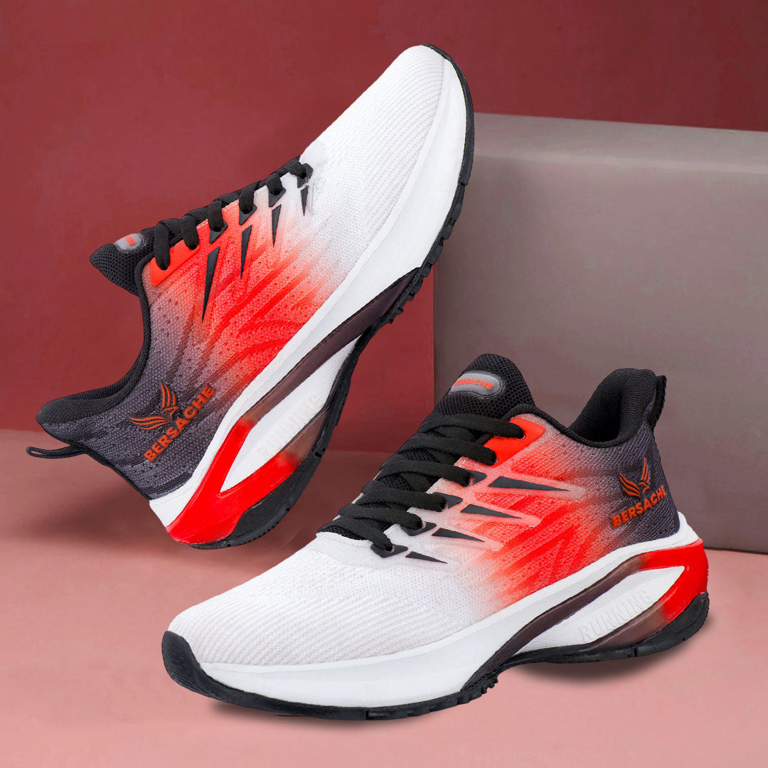Bersache Casual Sneaker shoe for Men| Soft Cushioned Insole , Slip-Resistance Casuals For Men (Red-White-9214).