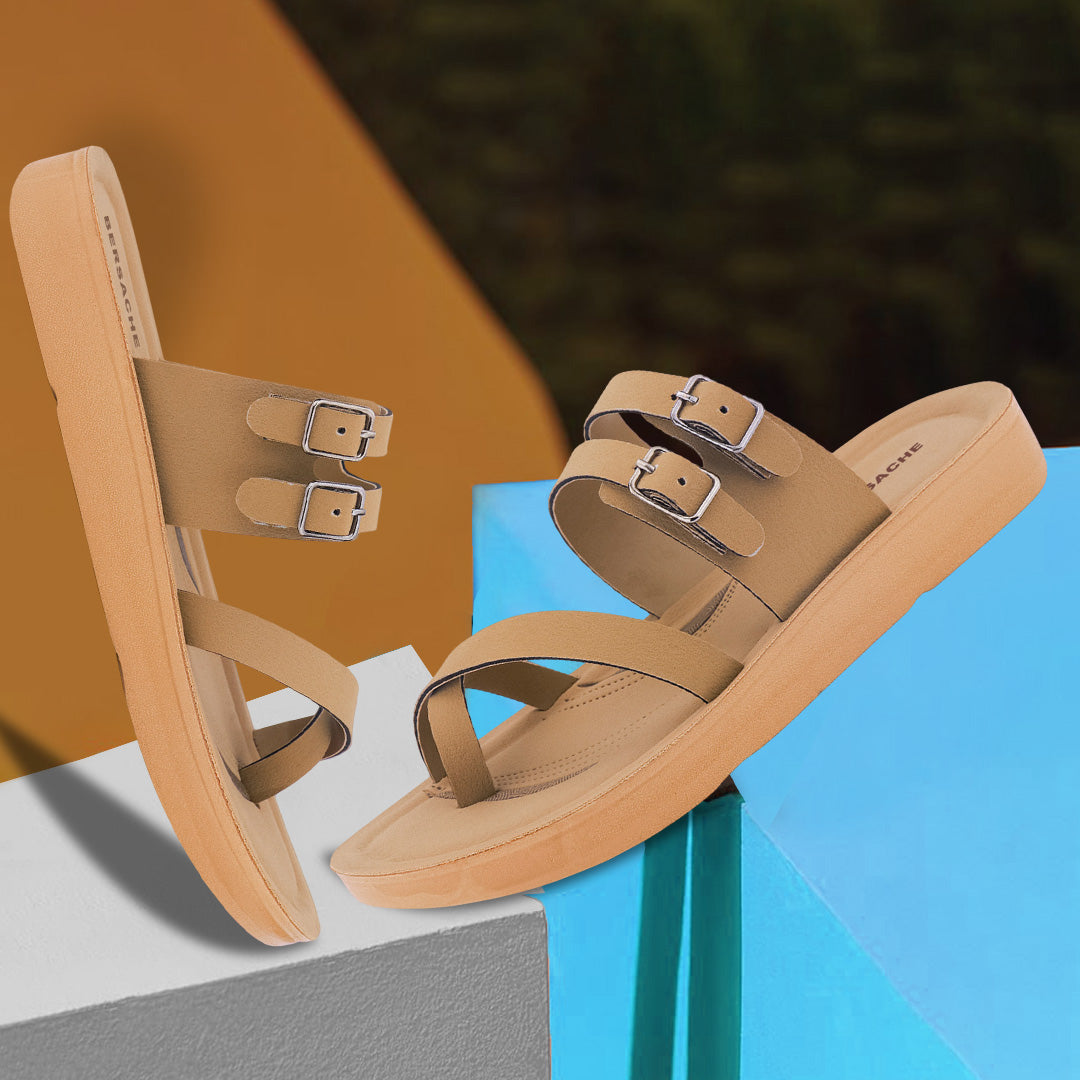 Bersache Extra Soft Classic Casual with Regular wear with Ultra Soft & Flexibility Technology Flip Flop For women's/Girl's-(Beige-6226).