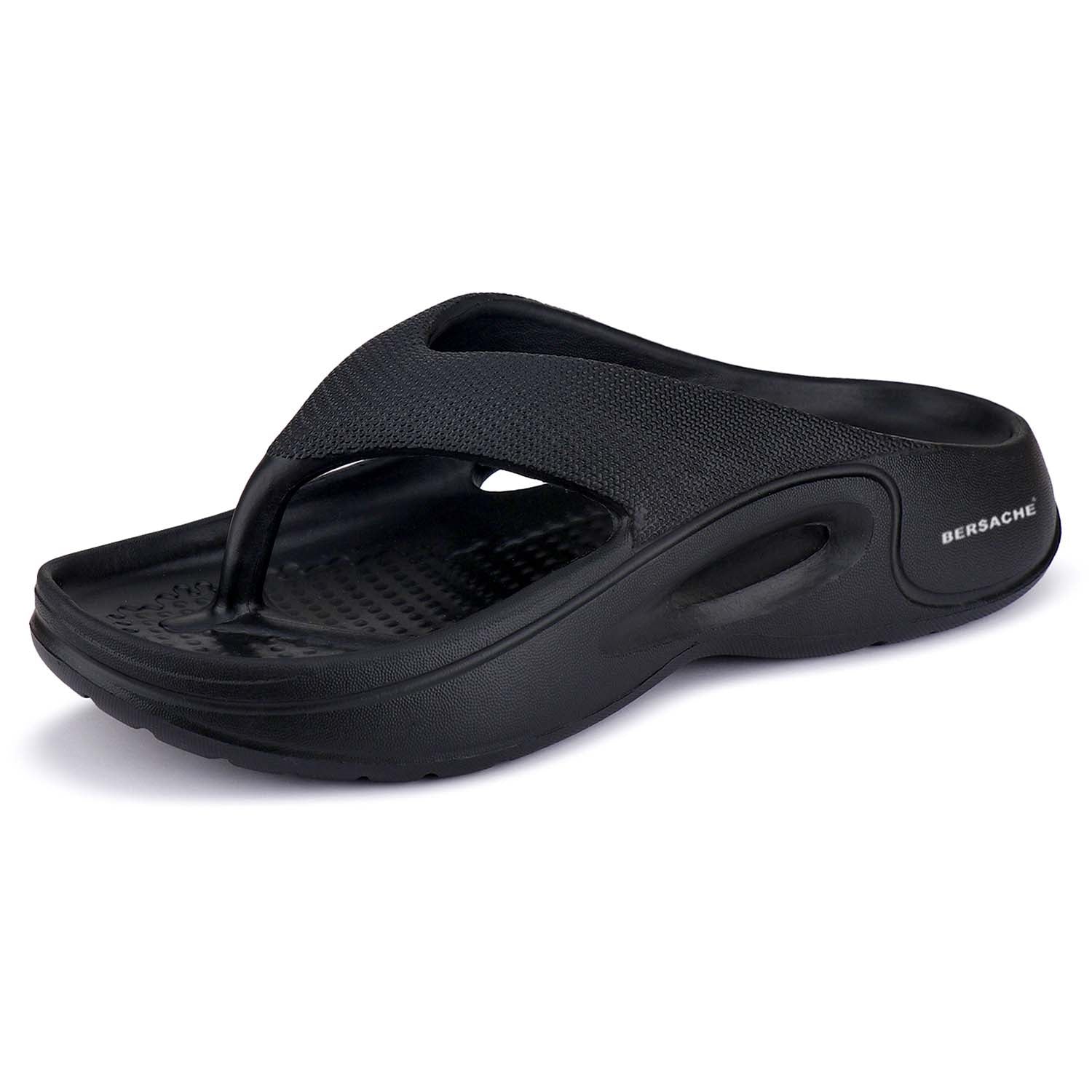 Bersache Extra Soft Classic Casual with Back Strap Regular wear with Ultra Soft & Flexibility Technology Flip-Flop for Men's/ Boy's-Black-6061