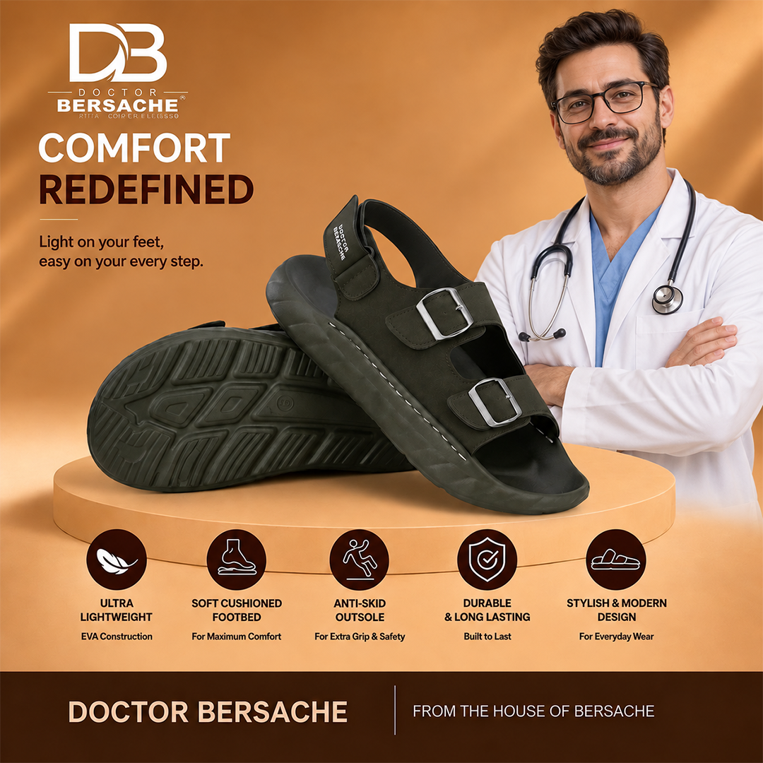 Doctor Bersache Newly Launched Orthopedic Comfort slider for Men | Diabetic Friendly | Extra Cushioning | Arch Support | Pain | Olive -DS134