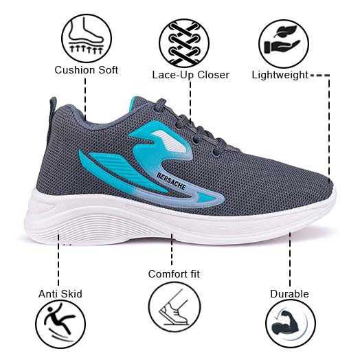 Bersache Premium Sports,walking,Gym,cricket,Trending Running Shoes For Kid's - Gray -8045.