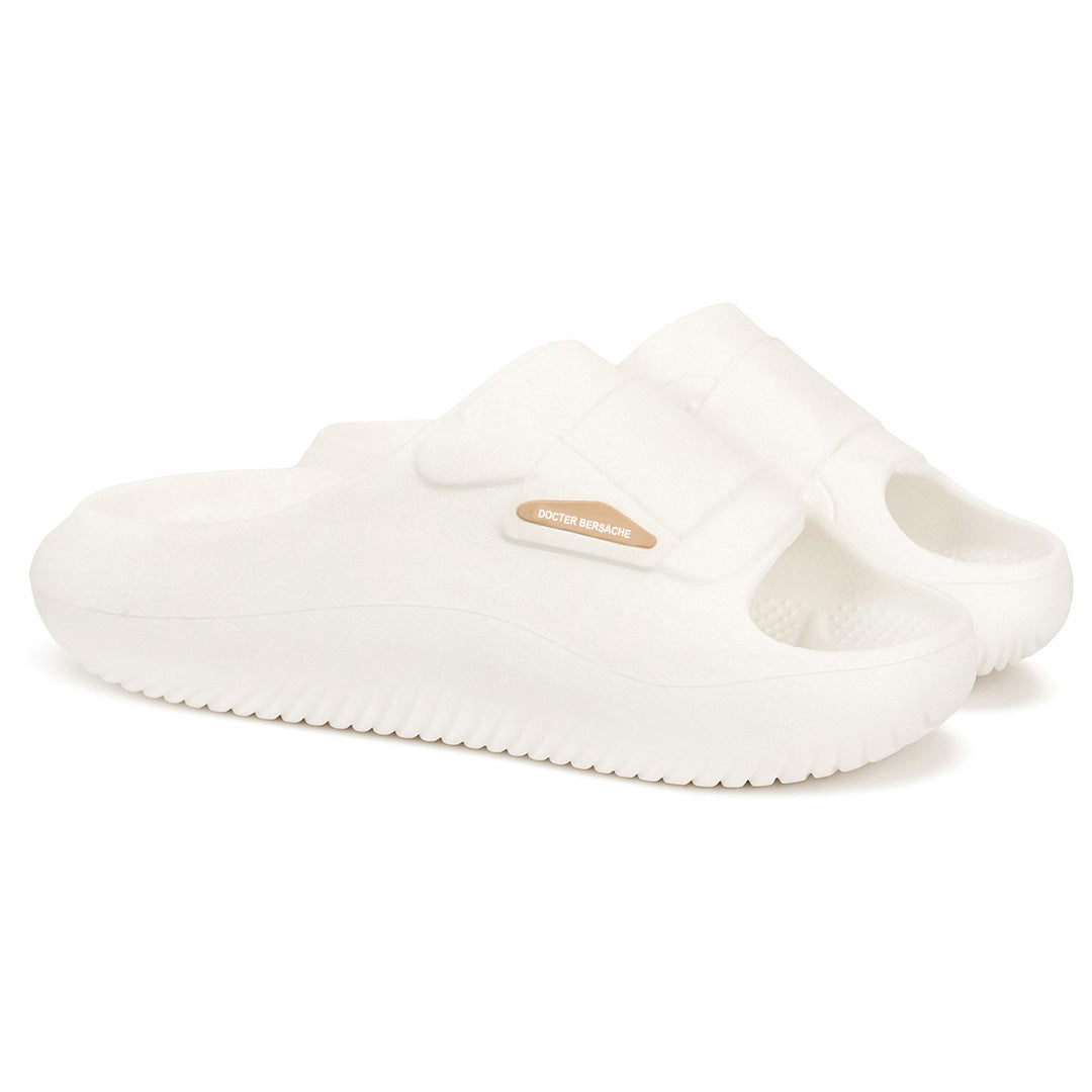 Doctor Bersache Newly Launched Orthopedic Comfort Sliders for Men | Diabetic Friendly | Extra Cushioning | Arch Support | Pain Relief | White DB -105