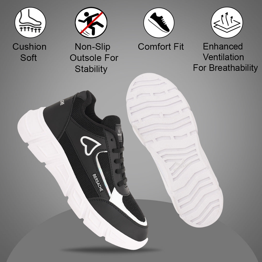 Bersache Casual Sneaker shoe for Women| Soft Cushioned Insole , Slip-Resistance Casuals For Women's-(8114-Black)