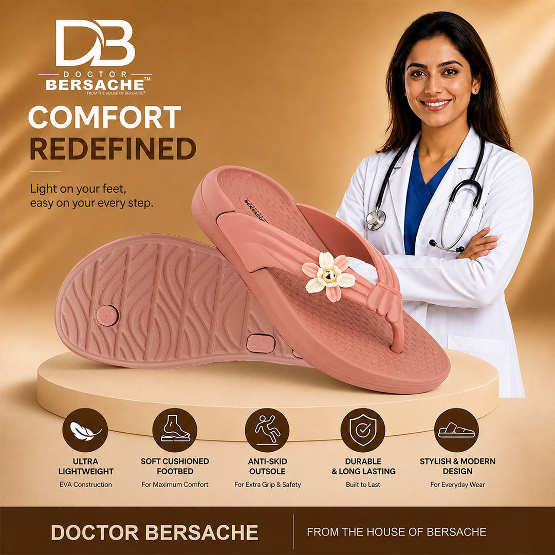Doctor Bersache Newly Launched Orthopedic Comfort Slippers for Women | Diabetic Friendly | Extra Cushioning | Arch Support | Pain Relief Peach-DB -144