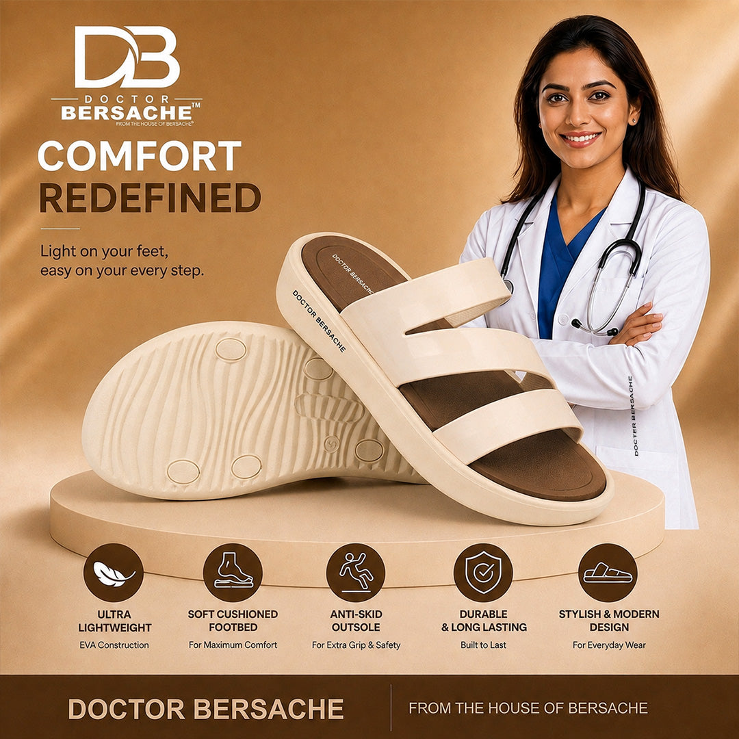 Doctor Bersache Newly Launched Orthopedic Comfort Slider for Women | Diabetic Friendly | Extra Cushioning | Arch Support | Pain beige-DS126.