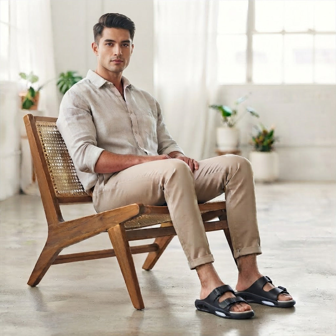 Bersache Extra Soft Classic Casual with Regular wear with Ultra Soft & Flexibility Technology Sandals for Men's-(6345-Gray & Black)