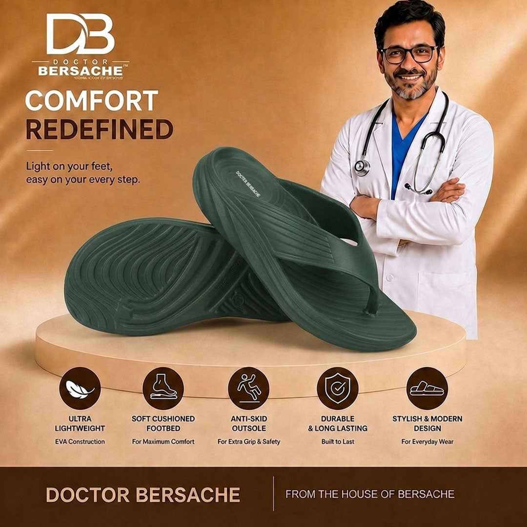 Doctor Bersache Newly Launched Orthopedic Comfort Slipper & Flip-flop for Men | Diabetic Friendly | Extra Cushioning | Arch Support | Pain | Green-DS109.