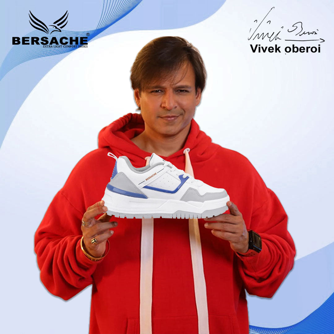Bersache Casual Sneaker shoe for Men| Soft Cushioned Insole , Slip-Resistance Casuals For Men (Grey & White-9221).