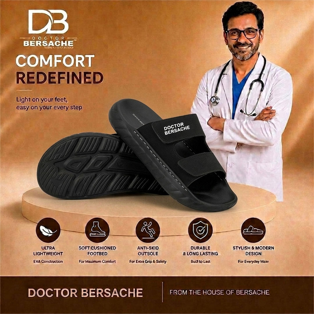 Doctor Bersache Newly Launched Orthopedic Comfort slider for Men | Diabetic Friendly | Extra Cushioning | Arch Support | Pain | Black-DS130