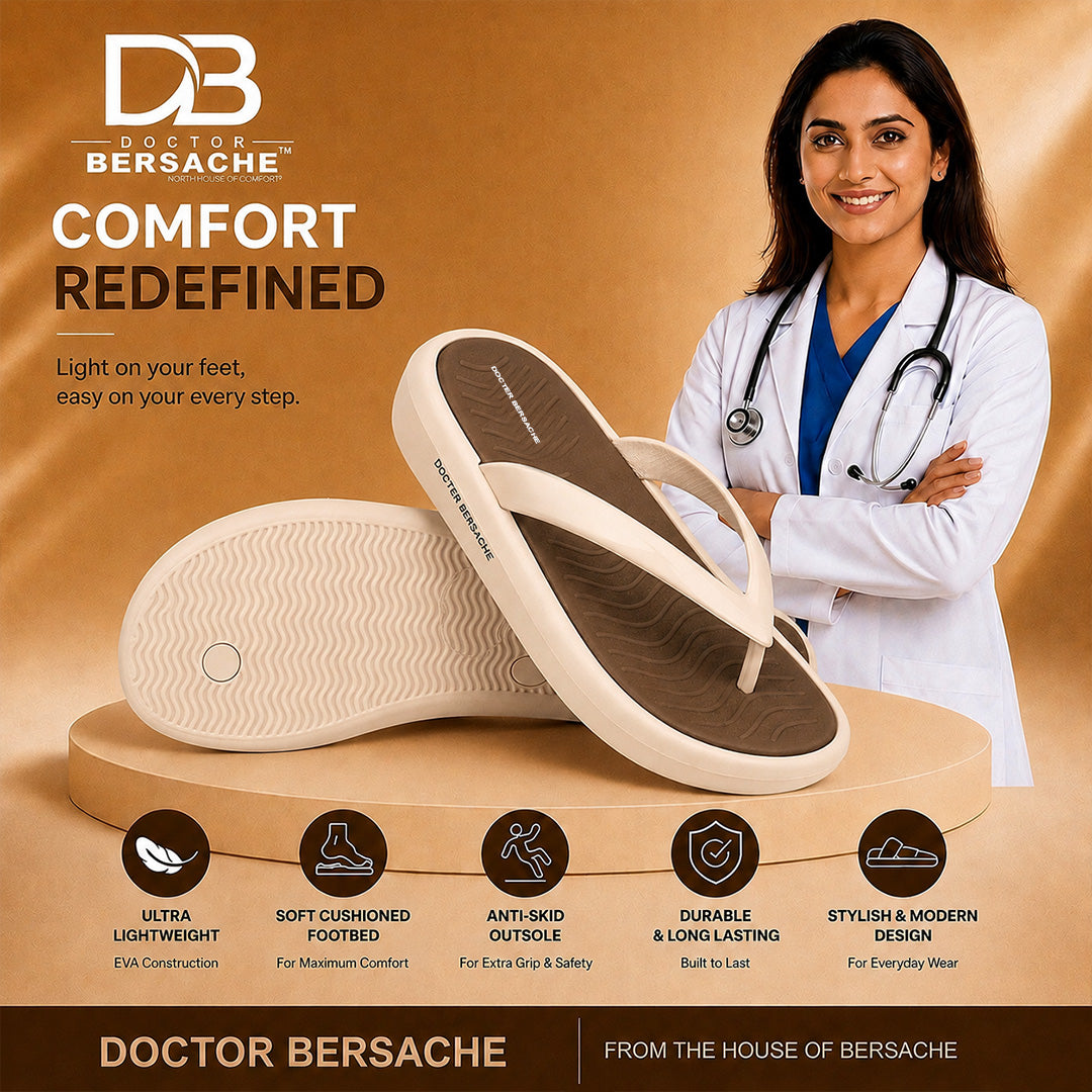 Doctor Bersache Newly Launched Orthopedic Comfort Slipper & Flip-Flop for Women | Diabetic Friendly | Extra Cushioning | Arch Support | Pain Beige -DS124.
