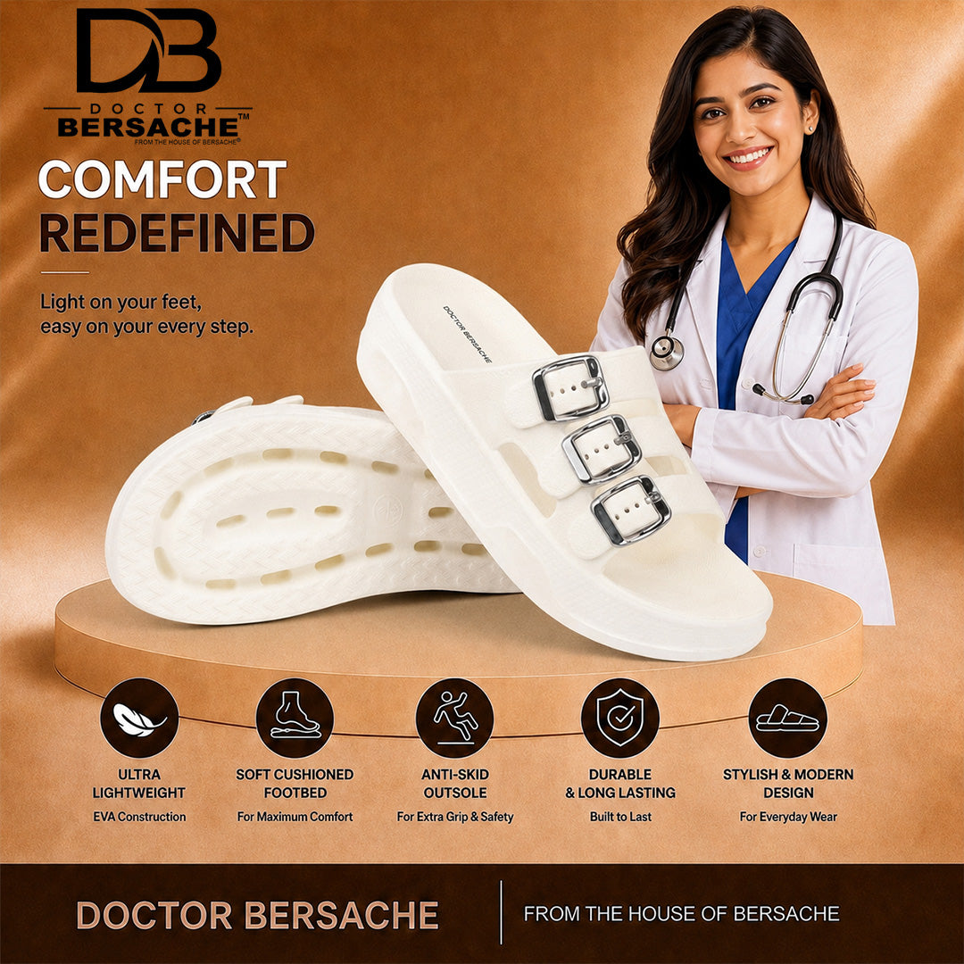 Doctor Bersache Newly Launched Orthopedic Comfort Slider for Women| Diabetic Friendly | Extra Cushioning | Arch Support | Pain White-DS115 .