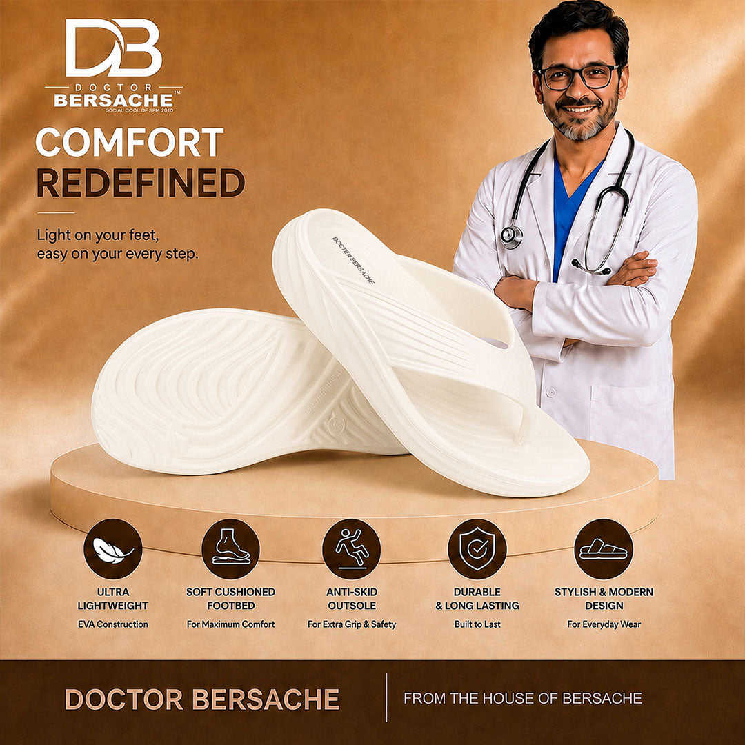 Doctor Bersache Newly Launched Orthopedic Comfort Slipper & Flip-flop for Men | Diabetic Friendly | Extra Cushioning | Arch Support | Pain | White-DS110.