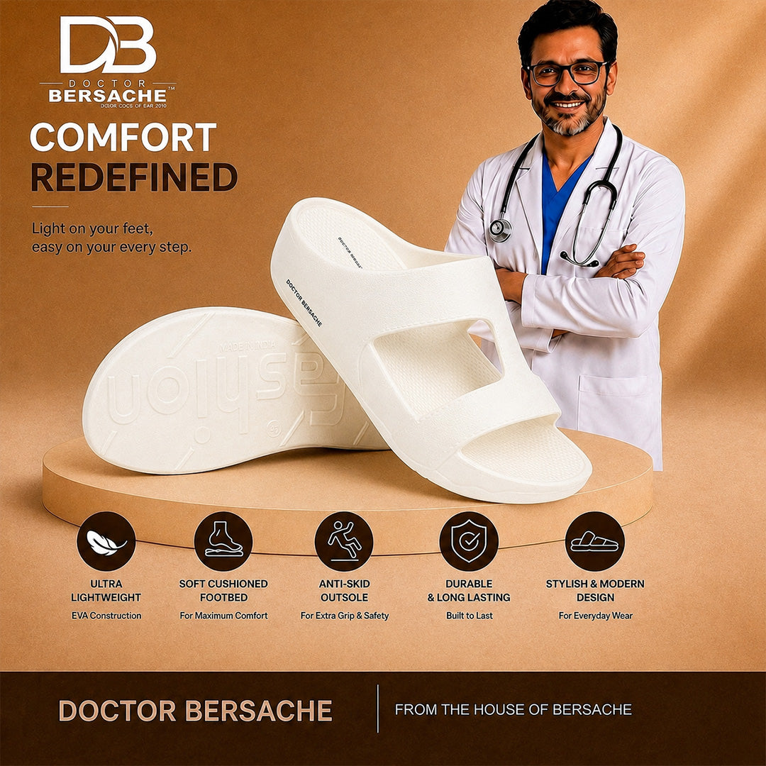 Doctor Bersache Newly Launched Orthopedic Comfort Slider for Men | Diabetic Friendly | Extra Cushioning | Arch Support | Pain White-DS113.