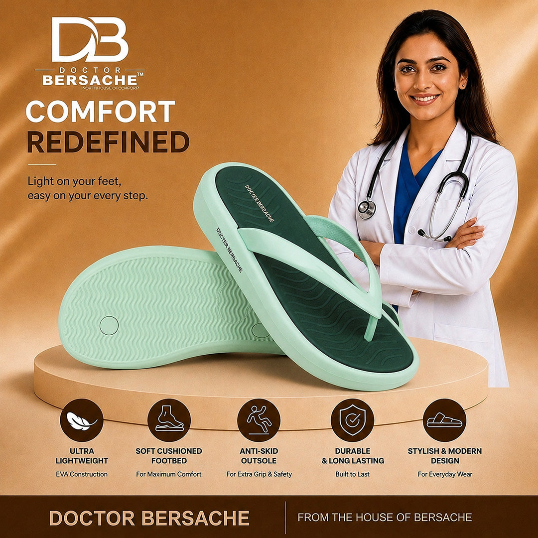Doctor Bersache Newly Launched Orthopedic Comfort Slipper & Flip-Flop for Women | Diabetic Friendly | Extra Cushioning | Arch Support | Pain Green-DS123 .