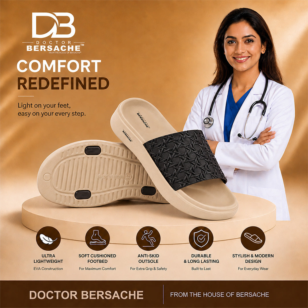 Doctor Bersache Newly Launched Orthopedic Comfort Slippers for Women | Diabetic Friendly | Extra Cushioning | Arch Support | Pain Relief Beige-DB -140