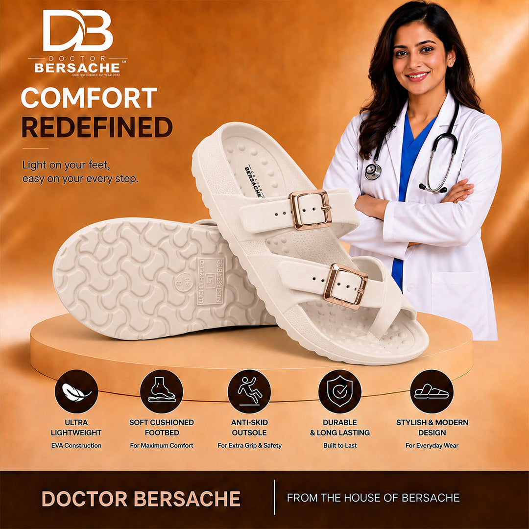 Doctor Bersache Newly Launched Orthopedic Comfort Slippers for Women | Diabetic Friendly | Extra Cushioning | Arch Support | Pain Relief Beige-DB -147