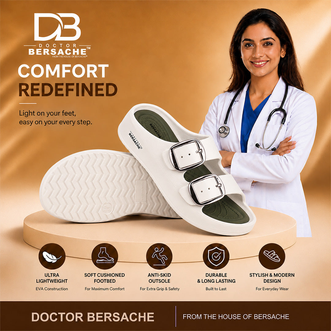 Doctor Bersache Newly Launched Orthopedic Comfort Slippers for Women | Diabetic Friendly | Extra Cushioning | Arch Support | Pain Relief White-DB -142