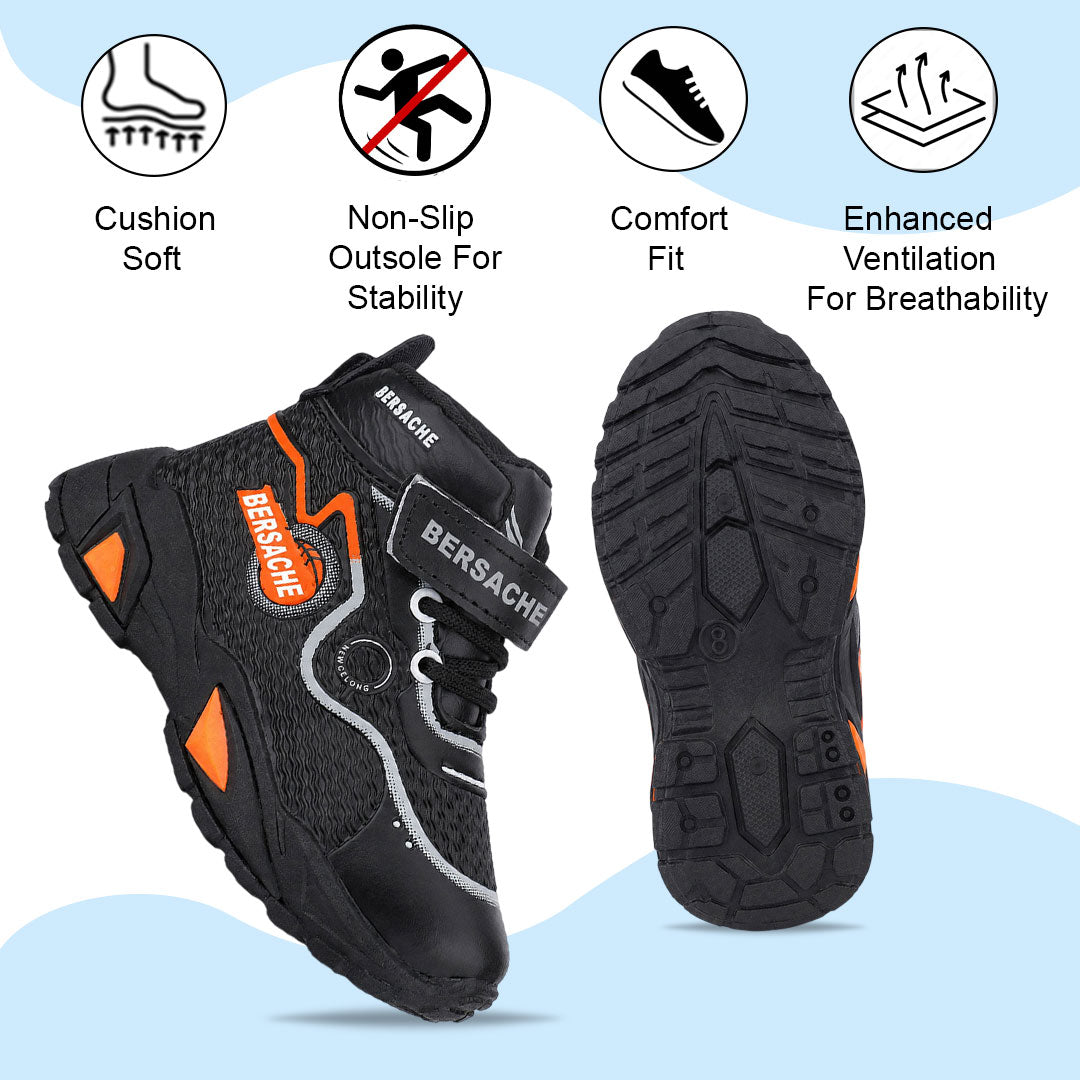 Bersache Premium Sports,walking,Gym,cricket,Trending Running Shoes For Kid's - Black -8177.