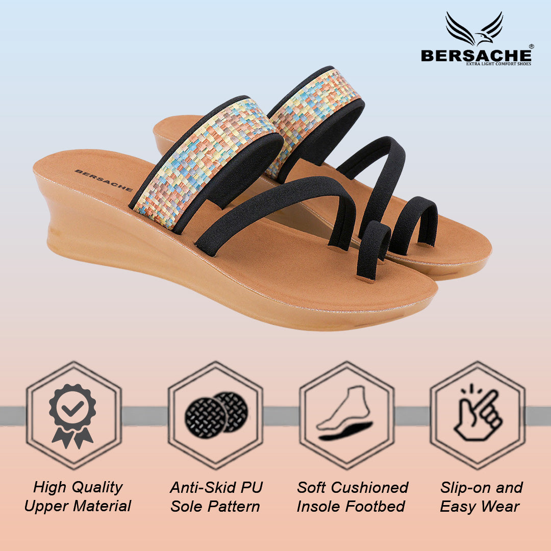 Bersache Extra Soft Classic Casual with Regular wear with Ultra Soft & Flexibility Technology Flip Flop For women's/Girl's-(Black-6240)
