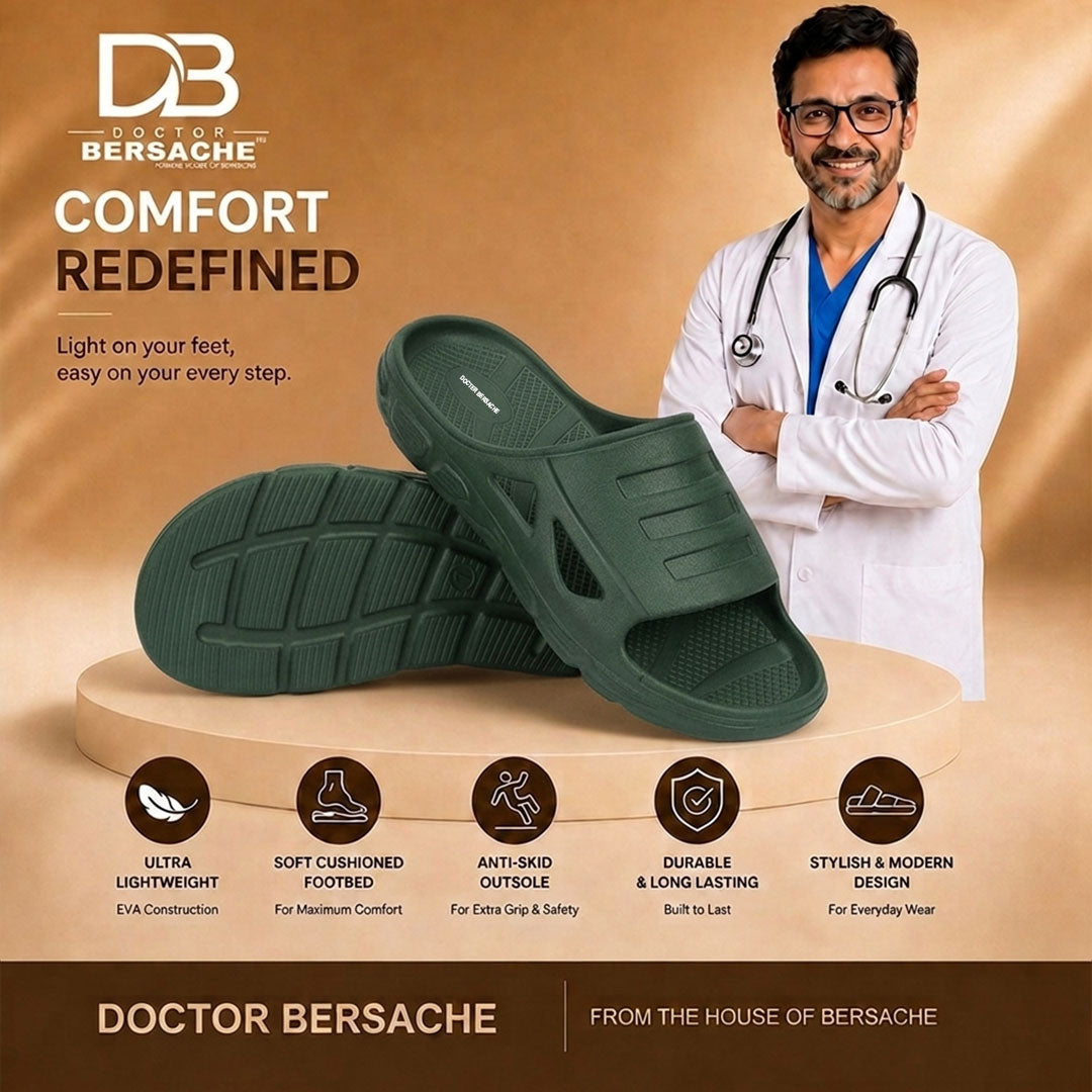 Doctor Bersache Newly Launched Orthopedic Comfort Slider for Men | Diabetic Friendly | Extra Cushioning | Arch Support | Pain |Green-DS107.