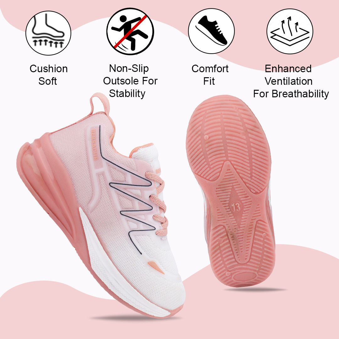Bersache Casual Sneaker shoe for Kids|Soft Cushioned Insole,Slip-Resistance Casuals For Kids - Pink- 8088.