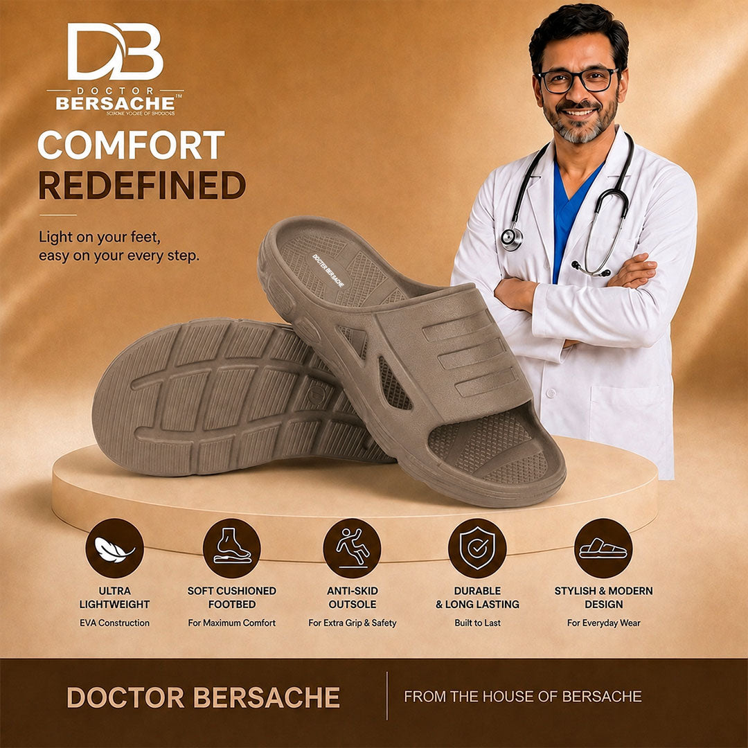 Doctor Bersache Newly Launched Orthopedic Comfort Slider for Men | Diabetic Friendly | Extra Cushioning | Arch Support | Pain |Brown-DS108.