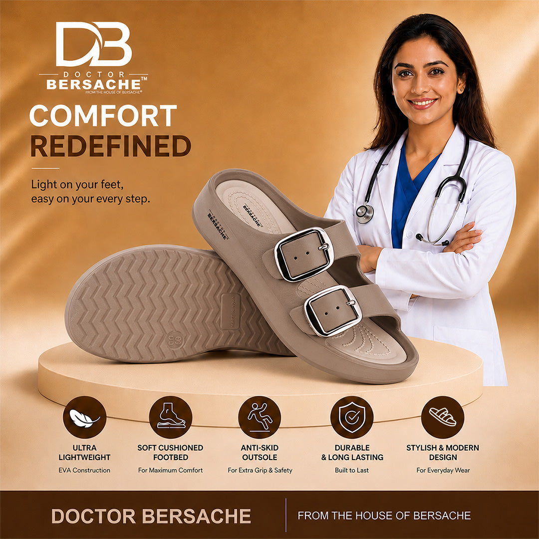 Doctor Bersache Newly Launched Orthopedic Comfort Slippers for Women | Diabetic Friendly | Extra Cushioning | Arch Support | Pain Relief Brown-DB -141