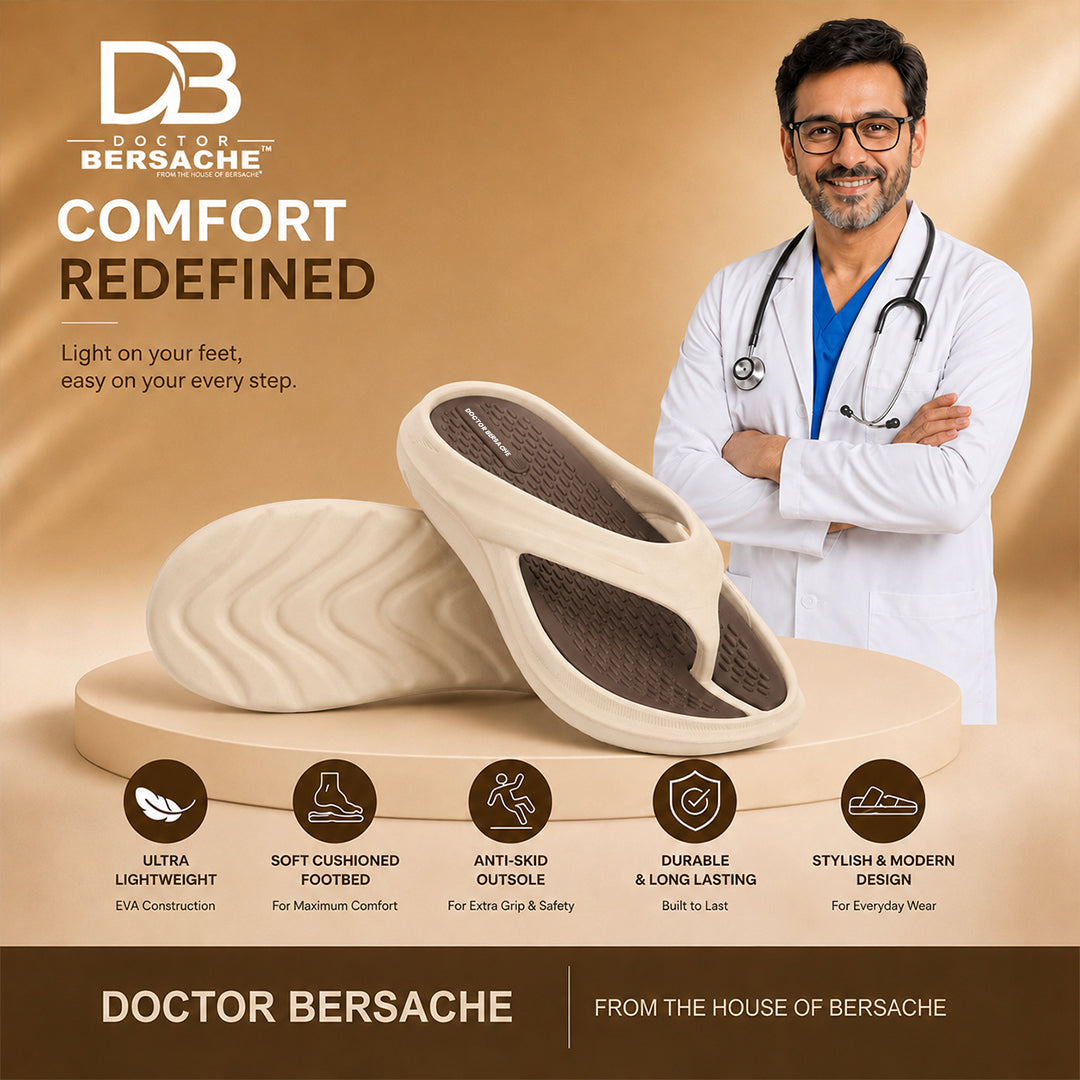 Doctor Bersache Newly Launched Orthopedic Comfort Slippers And Flip-Flop for Men | Diabetic Friendly | Extra Cushioning | Arch Support | Pain | Beige DS102