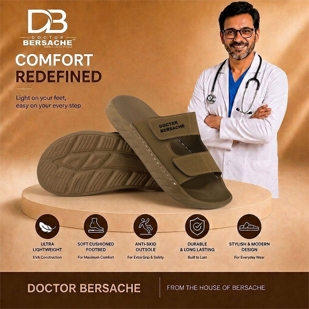 Orthopedic Comfort slider for Men | Diabetic Friendly | Extra Cushioning | Arch Support | Pain | Brown-DS128