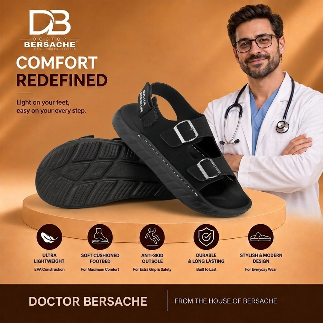 Doctor Bersache Newly Launched Orthopedic Comfort slider for Men | Diabetic Friendly | Extra Cushioning | Arch Support | Pain | Black-DS136