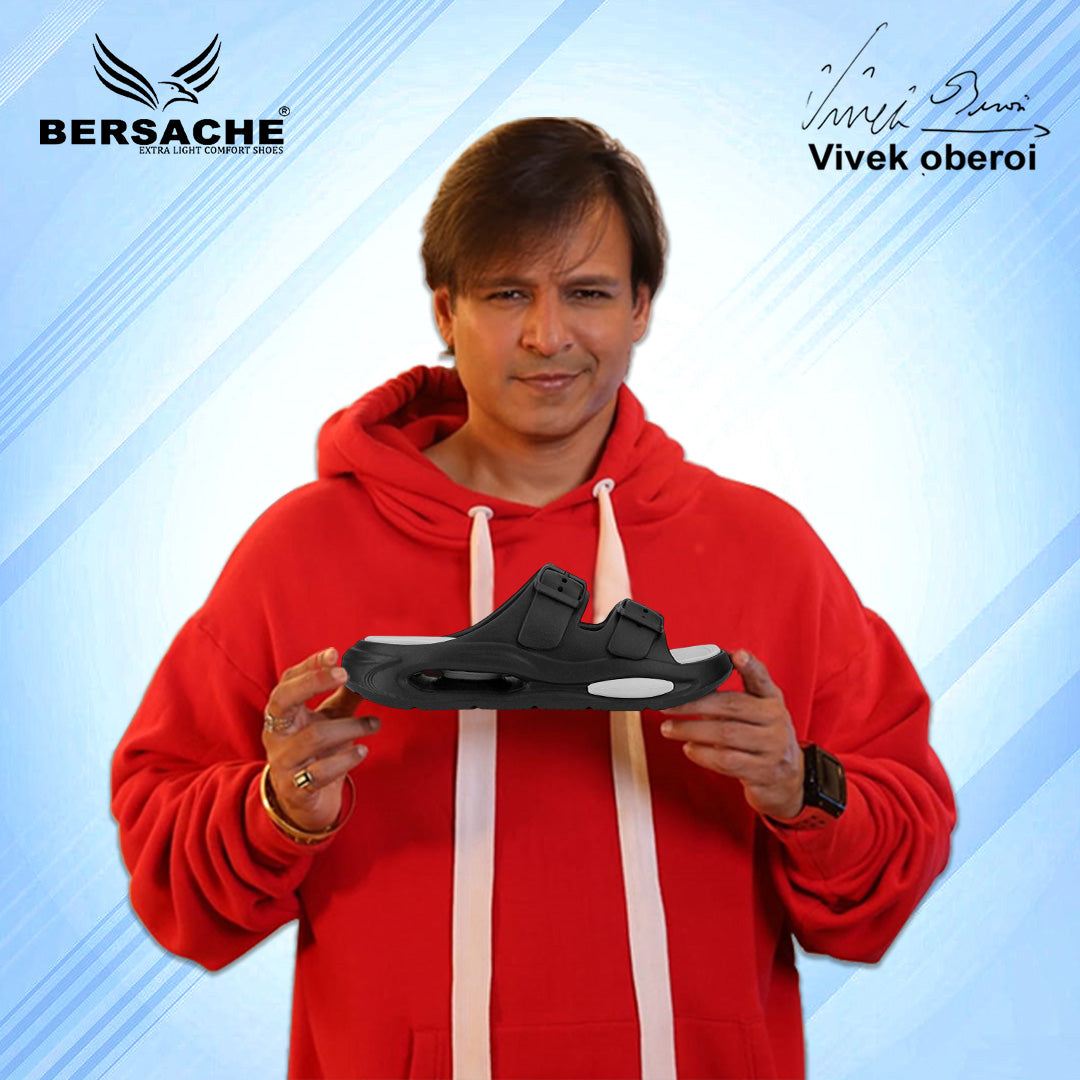 Bersache Extra Soft Classic Casual with Regular wear with Ultra Soft & Flexibility Technology Sandals for Men's-(6345-Gray & Black)