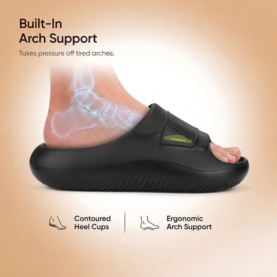 Doctor Bersache Newly Launched Orthopedic Comfort Slider for Men | Diabetic Friendly | Extra Cushioning | Arch Support | Pain |Black-DS106.