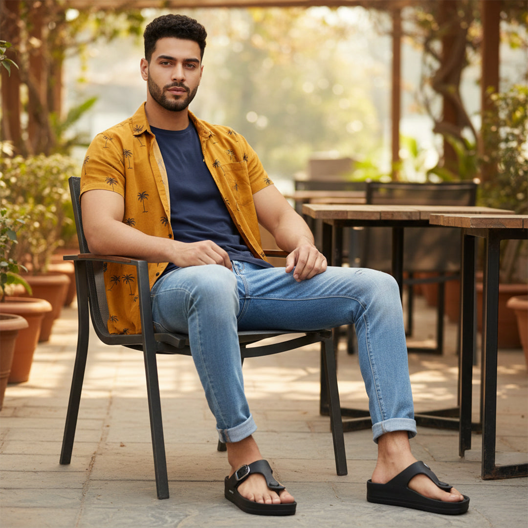 Bersache Extra Soft Classic Casual CHAPPAL with Regular wear with Ultra Soft & Flexibility Technology Slippers for Men's-(6288-Black)