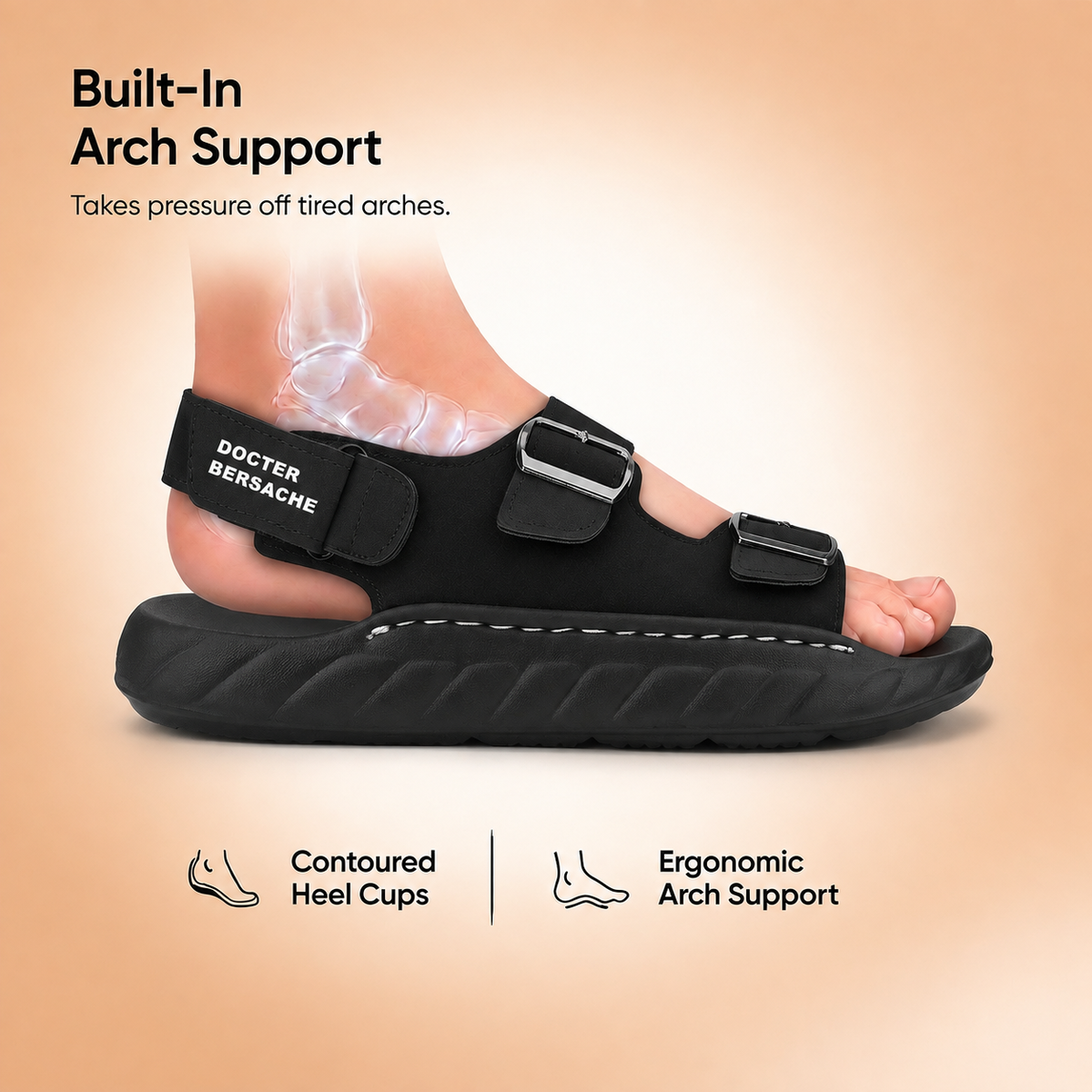 Doctor Bersache Newly Launched Orthopedic Comfort slider for Men | Diabetic Friendly | Extra Cushioning | Arch Support | Pain | Black-DS136