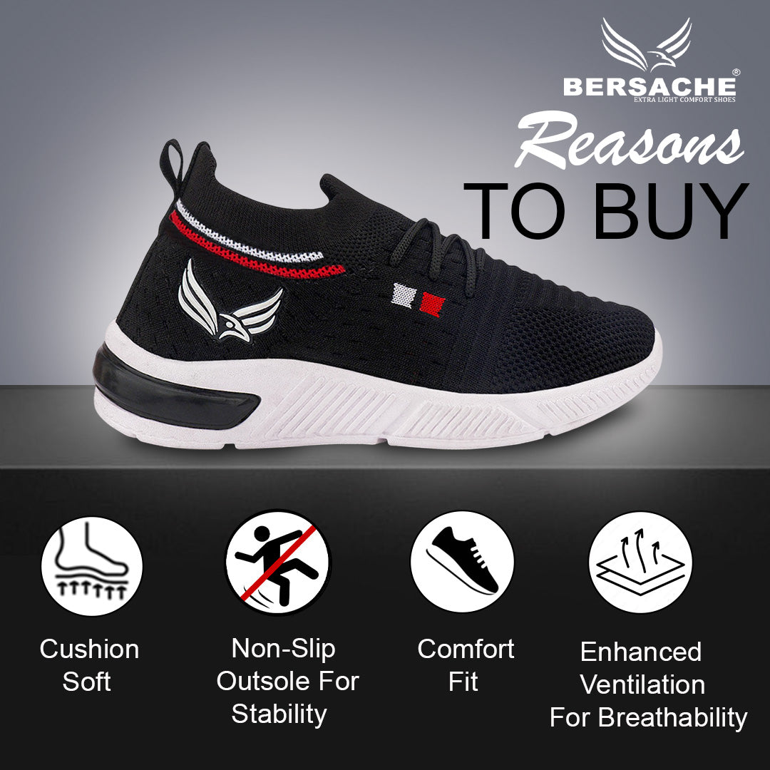 Bersache Premium Sports,walking,Gym,cricket,Trending Running Shoes For Kid's - Black -8082.