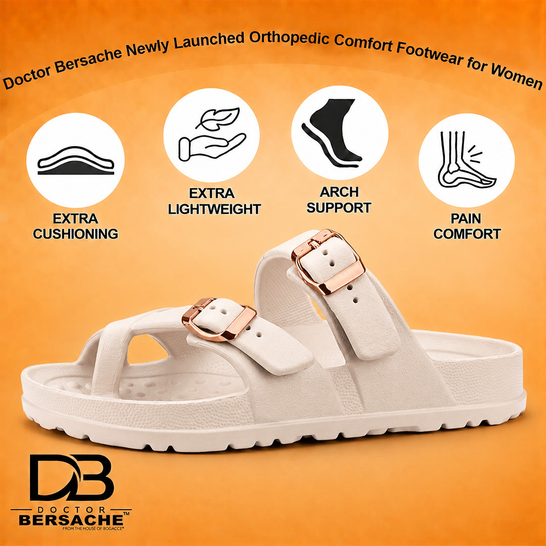 Doctor Bersache Newly Launched Orthopedic Comfort Slippers for Women | Diabetic Friendly | Extra Cushioning | Arch Support | Pain Relief Beige-DB -147