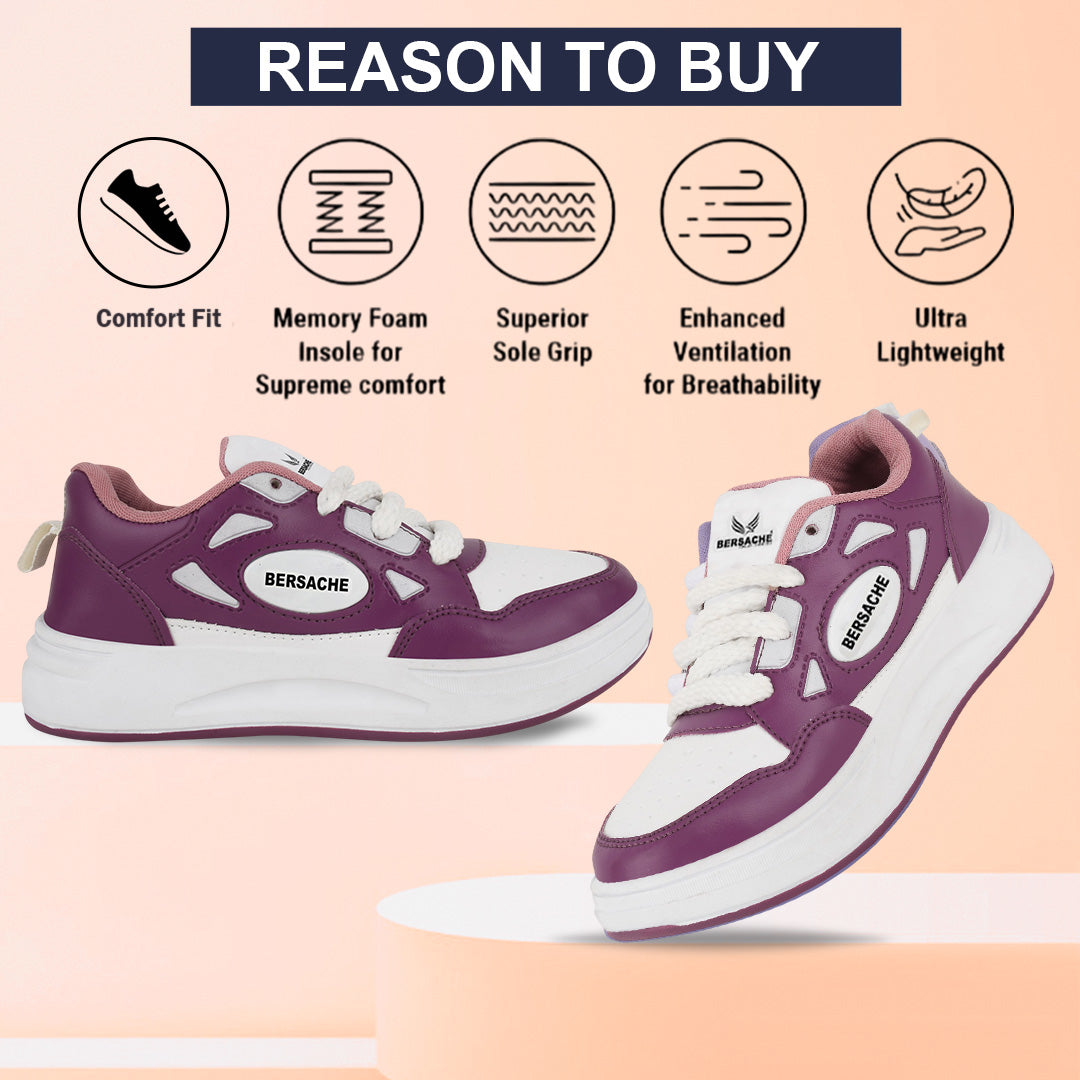 Bersache Casual Sneaker shoe for Women| Soft Cushioned Insole , Slip-Resistance Casuals For Women's-(8113-Purple)