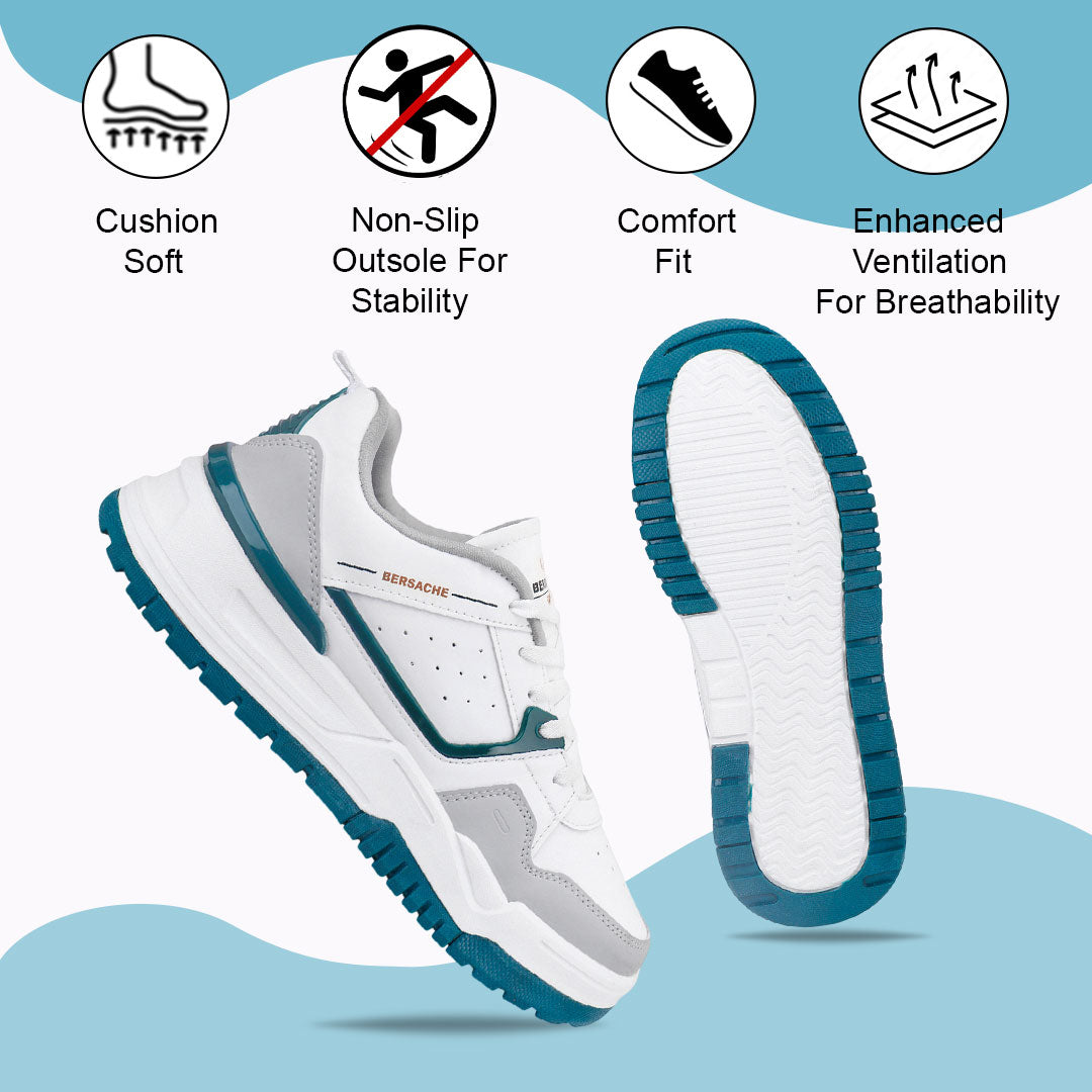 Bersache Casual Sneaker shoe for Men| Soft Cushioned Insole , Slip-Resistance Casuals For Men (White-9219).