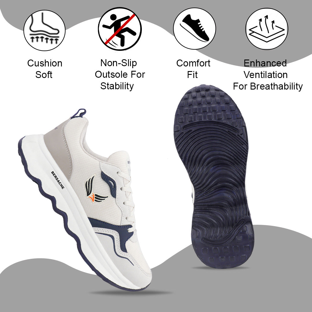 Bersache Casual Sneaker shoe for Men| Soft Cushioned Insole , Slip-Resistance Casuals For Men (Gray-White-8149)