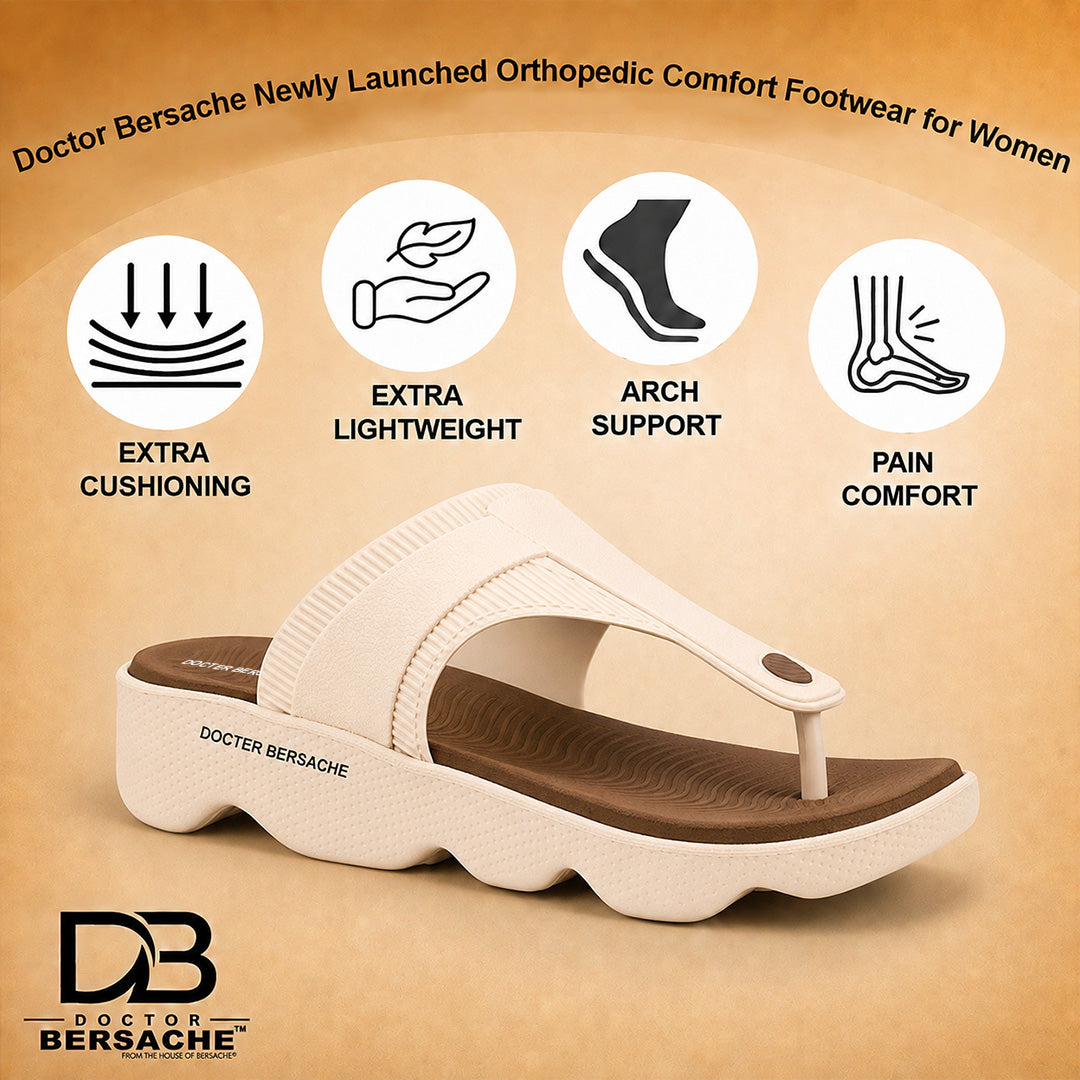 Doctor Bersache Newly Launched Orthopedic Comfort Slipper & Flip-Flop for Women | Diabetic Friendly | Extra Cushioning | Arch Support | Pain Brown -DS121 .