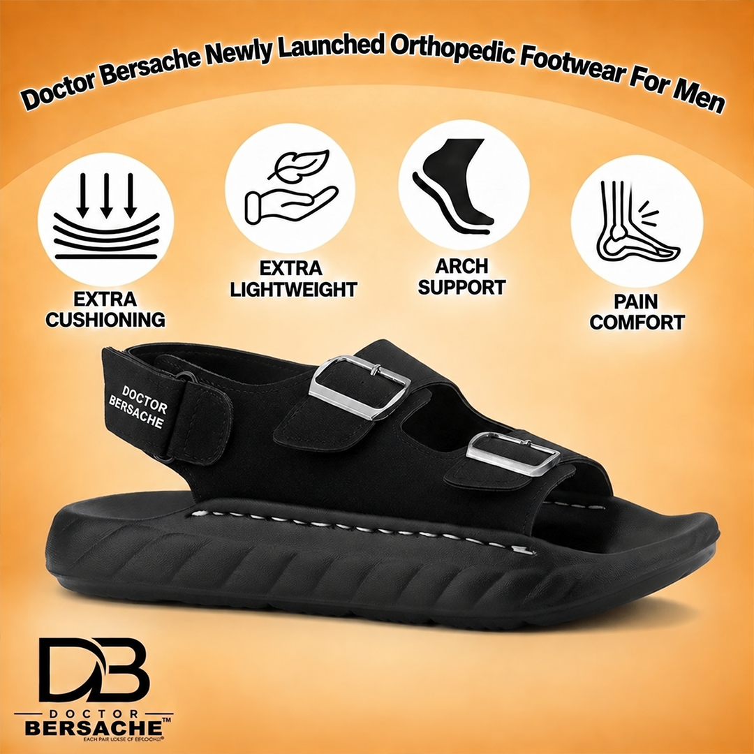Doctor Bersache Newly Launched Orthopedic Comfort Sandals for Men | Diabetic Friendly | Extra Cushioning | Arch Support | Pain Relief Black-DB -136