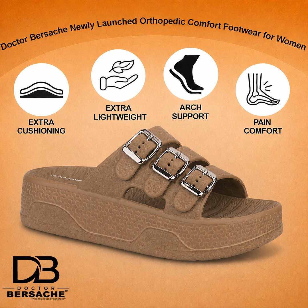 Doctor Bersache Newly Launched Orthopedic Comfort Slider for Women| Diabetic Friendly | Extra Cushioning | Arch Support | Pain Brown-DS116 .