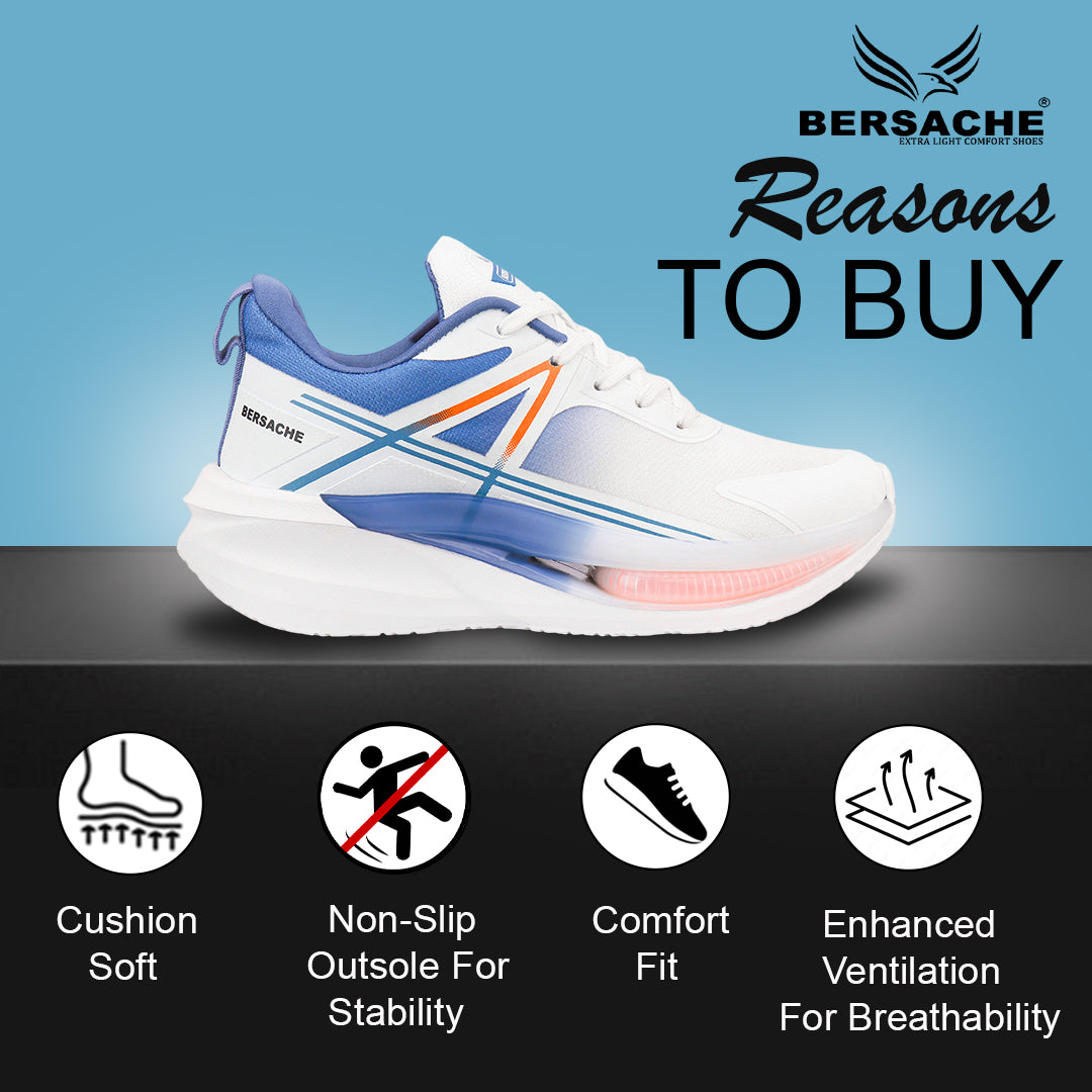 Bersache Premium Sports , Walking,Gym, Cricket, Trending Running Shoes For Men's (Blue & White-9227)